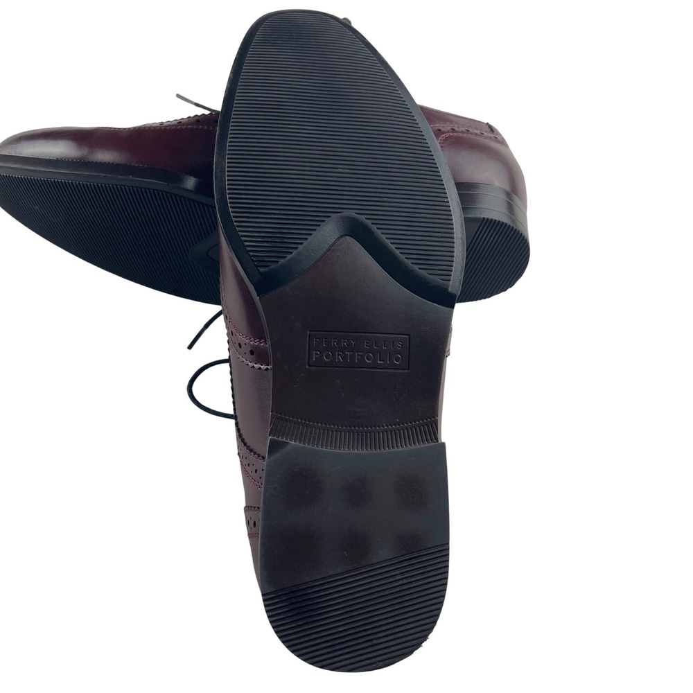 Perry Ellis Portfolio Corey Mens Burgundy Wingtip Brogue Oxford Dress Shoes 10 - Picture 5 of 7